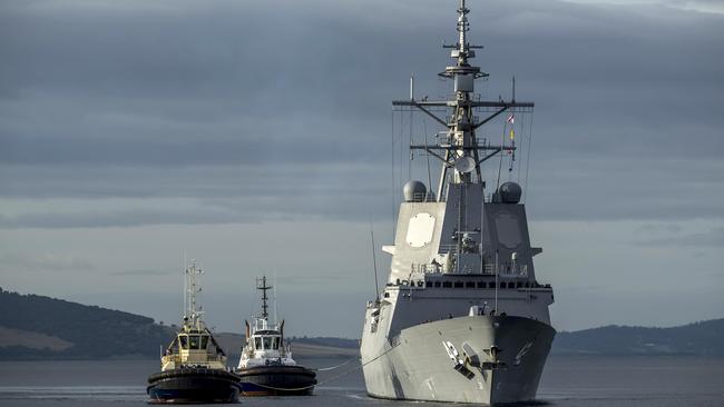 HMAS Sydney arriving into Hobart. Picture: Rob Burnett/TasPorts