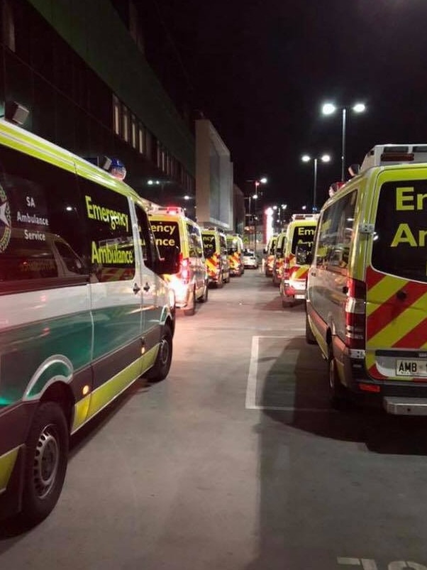 Ambulance ramping at the Royal Adelaide Hospital. Picture: Ambulance Employees Association Facebook page