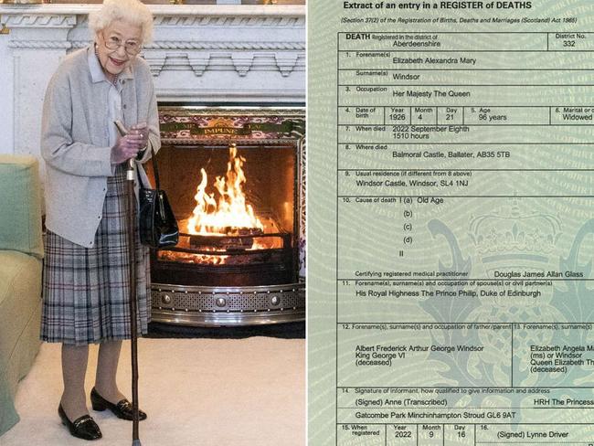 The Queen’s death certificate revealed