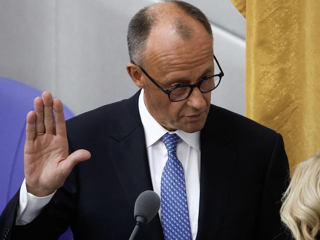 Designated German Chancellor Friedrich Merz takes the oath. Picture: AFP