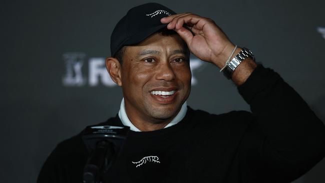 Tiger Woods speaks with the media prior to The Genesis Invitational . Ronald Martinez/Getty Images/AFP (