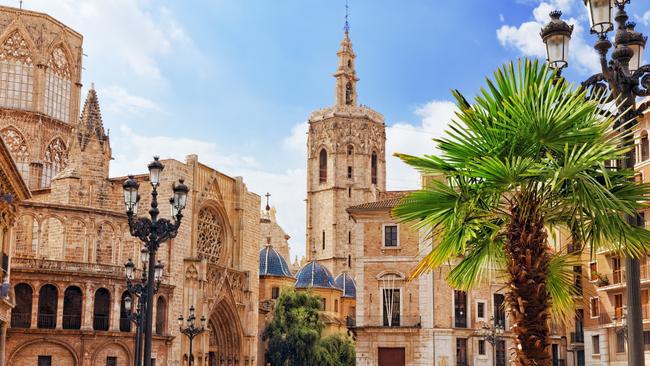 Square of Saint Mary's and Valencia cathedral temple in old town.