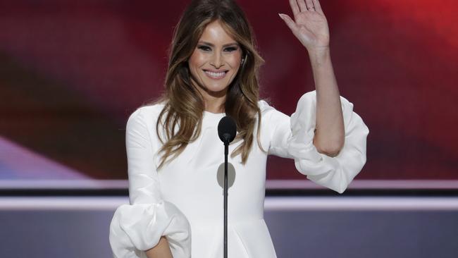 Melania Trump waves at the convention.