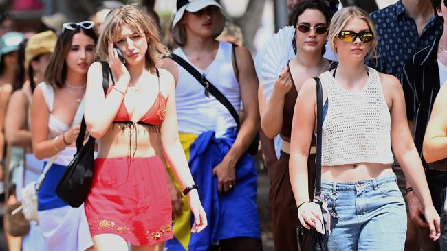 A woman in red at the Laneway Festival at Homebush in Sydney. Picture: NCA NewsWire / Jeremy Piper