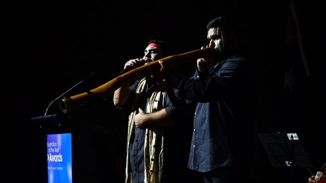 Larrakia performers hold a Welcome to Country at the 2024 NT Australian of the Year Awards at the Darwin Convention Centre on Monday, November 6.