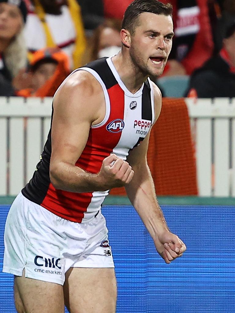 Crouch celebrates kicking a checkside set shot from 35m out. Picture: Getty Images