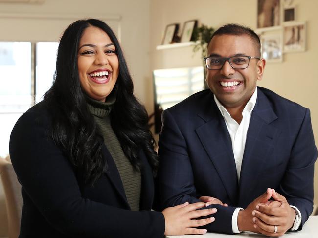 SUNDAY TELEGRAPH - First Home Buyers Bible Pullout - Pictured is Christopher Massillamany, 31, and his wife Roshni, 28, who purchased their two bedroom apartment in Sydney earlier this year. Picture: Tim Hunter.