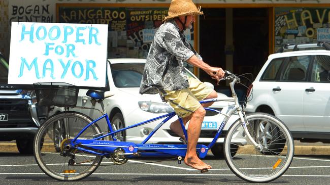 Chris Hooper seen cycling around Rockhampton on one of his unique bikes. Photo: Chris Ison/The Morning Bulletin