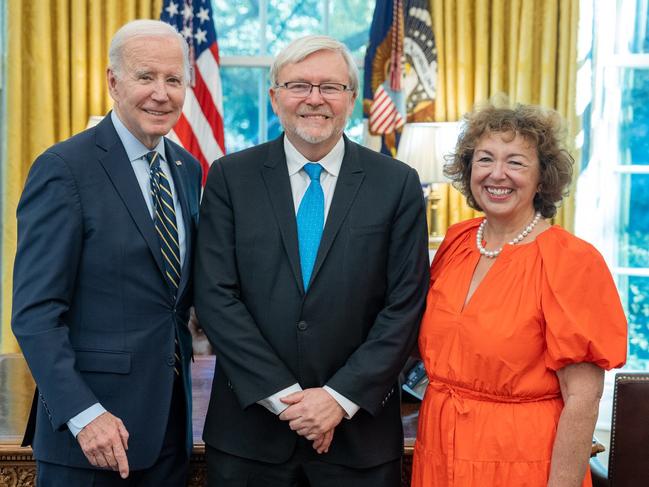 President Joe Biden with Kevin Rudd and wife Therese. Picture: X