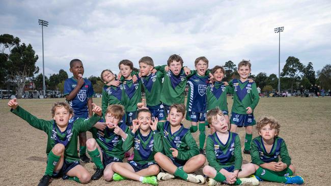 St Mary’s McMahon under-9 football team pull their funniest faces. Picture: Brad Fleet