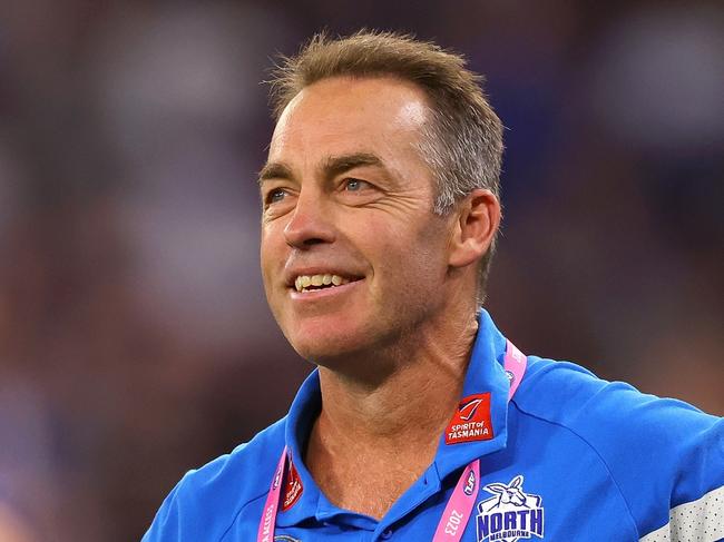 PERTH, AUSTRALIA - MARCH 25: Alastair Clarkson, Senior Coach of the Kangaroos looks on after winning the round 2 AFL match between the Fremantle Dockers and North Melbourne Kangaroos at Optus Stadium, on March 25, 2023, in Perth, Australia. (Photo by Paul Kane/Getty Images)