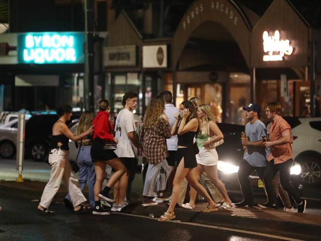 Schoolies on a night out in Byron Bay last month. Picture: Jason O'Brien