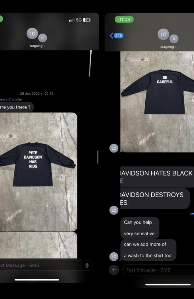 Auvray alleged to journalist Louis Pisano that Censori also asked him to create shirts that bashed Pete Davidson. Picture: louispisano.substack.com