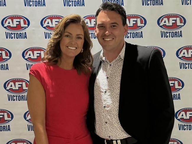 Queenscliff president Ali Waight and Coutas football manager Tom Limb at the AFL Victoria awards. Picture: Queenscliff FNC