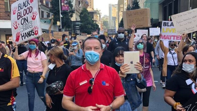 Graham Perrett at the Black Lives Matter protest in Brisbane on Saturday.