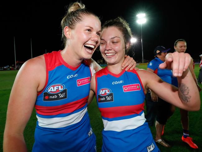 Katie Brennan and Ellie Blackburn. (Photo by Adam Trafford/AFL Media/Getty Images)