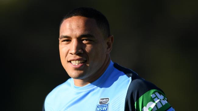 NSW Blues player Tyson Frizell takes part in a team training session in Sydney, Monday, June 3, 2019. (AAP Image/Joel Carrett) NO ARCHIVING