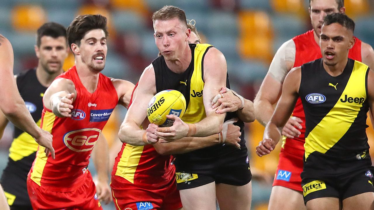 A man has been arrested for allegedly abusing Dylan Grimes and his family online. (Photo by Jono Searle/AFL Photos/via Getty Images)