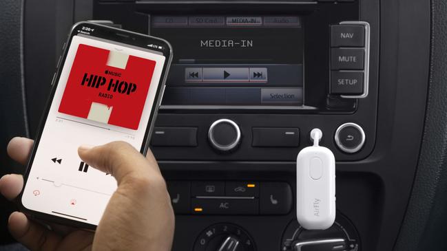 The Twelve South AirFly Pro device can connect to your car stereo to play songs from a phone.