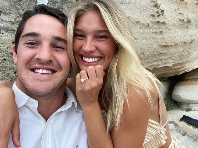 Harmony is engaged to NRL rising star Nat Butcher who plays as a lock and second-row forward for the Sydney Roosters. Picture: Instagram/Harmonyabell