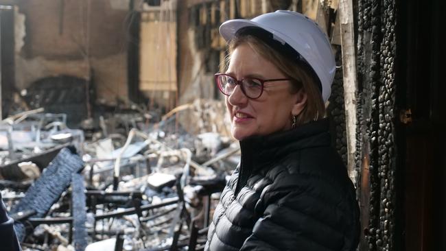 Victorian Premier Jacinta Allan inside the firebombed Adass Israel Synagogue. Picture: Brendan Kearns