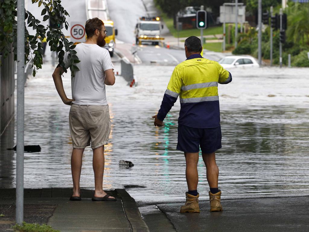 Whiddop Road was closed due to flooing in Toombul after heavy rain fell overnight in Brisbane. Picture: Tertius Pickard