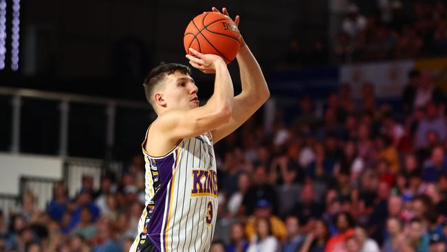 BRISBANE, AUSTRALIA – JANUARY 11: Dejan Vasiljevic of the Kings shoots during the round 15 NBL match between Brisbane Bullets and Sydney Kings at Nissan Arena, on January 11, 2023, in Brisbane, Australia. (Photo by Chris Hyde/Getty Images)