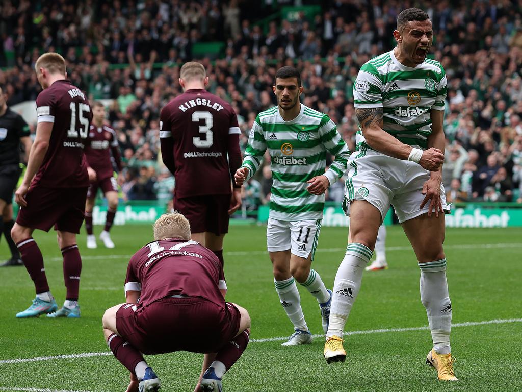 Celtic came from behind to win against Hearts and all but secure the title. Picture: Ian MacNicol/Getty Images