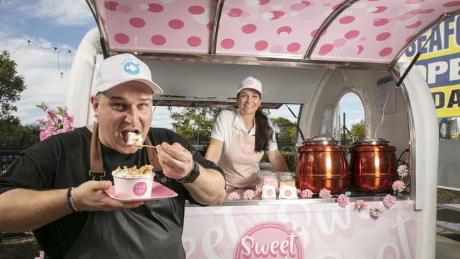 Braden and Georgina Ceccato opened Sweet Spot crumble bar in Robina in June.Picture: Glenn Campbell