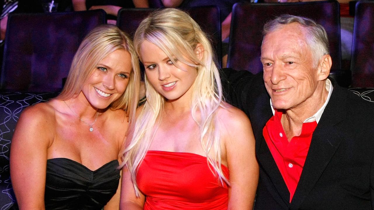 Melissa Taylor, Anna Berglund and Playboy founder Hugh Hefner. Picture: Ethan Miller/Getty Images for BASE Entertainment