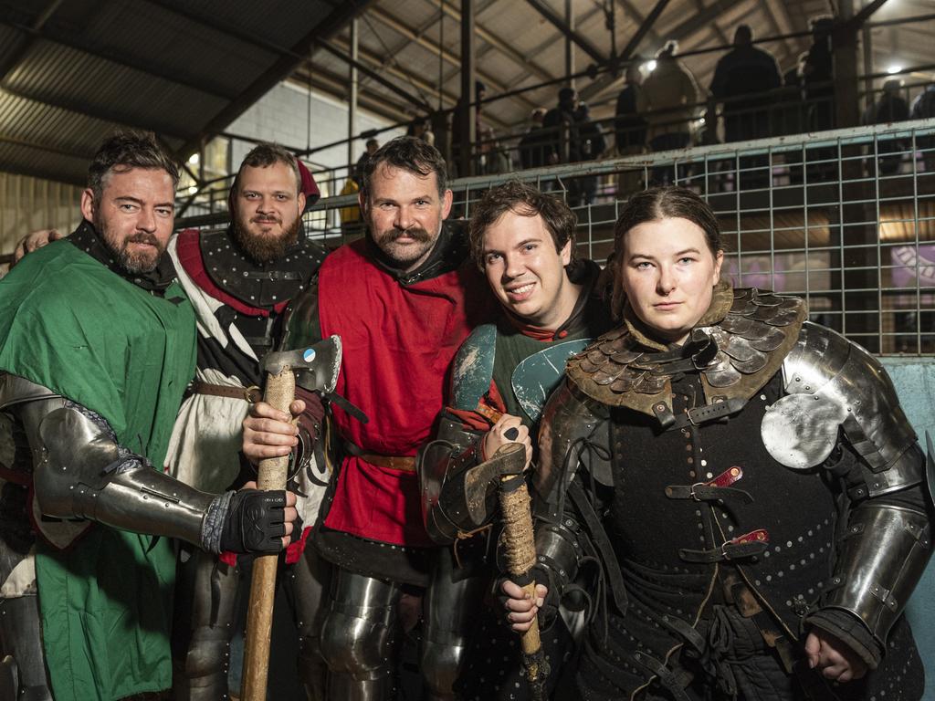 Sunshine Coast Vultures (from left) Simon Ilton, Sam Phillips, Bryton Wishart, Josh Deathe and Bree Blackmur as Tyr's Warriors host Fight Knight. Picture: Kevin Farmer