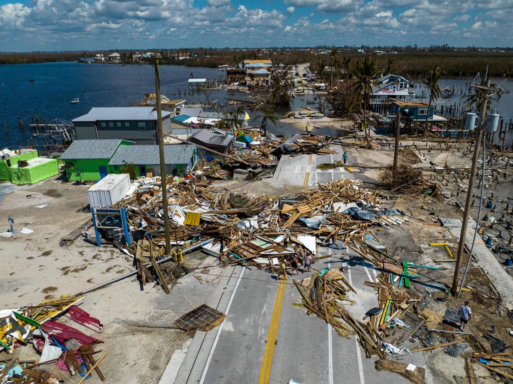 A broken section of the Pine Island Road in the aftermath of Hurricane Ian in Matlacha, Florida. Shocked Florida communities are counting their dead as the full scale of the devastation came into focus. Picture: AFP