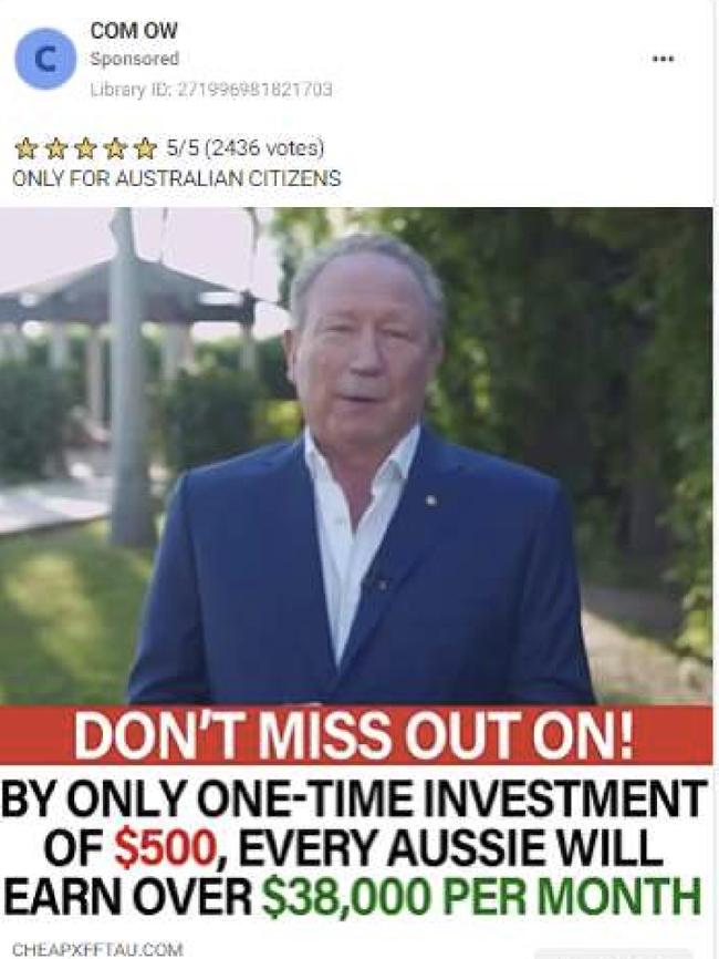 Andrew Forrest says scam ads using his likeness have proliferated across Facebook.