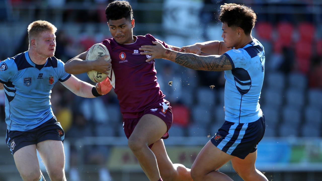 Karl Oloapu playing for the Queensland schoolboys this year. Picture: Zak Simmonds