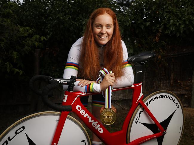 Felicity Wilson-Haffenden 18 of Hobart who recently won gold in the time trial along with bronze in the team pursuit and individual pursuit a the world junior cycling championships. Picture: Nikki Davis-Jones