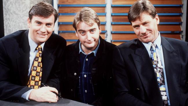 Eddie McGuire, Trevor Marmalade and Sam Newman on the set in 1996.