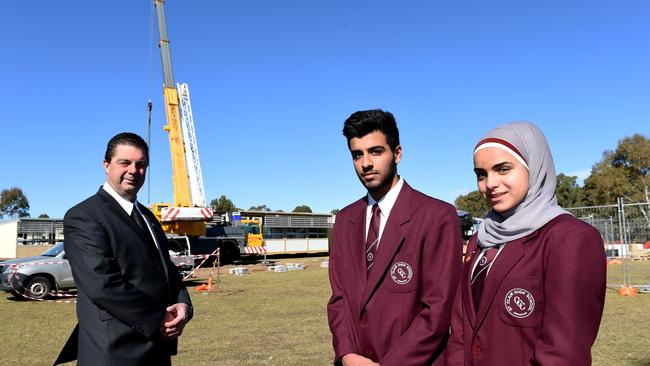 St Clair High School principal Chris Presland with captains at the time Abdullah Jat and Janet Tefaili.