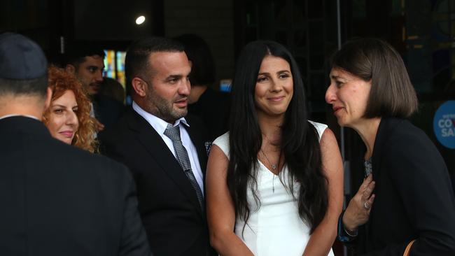 Bridget Sakr, with Danny and Leila Abdallah, talk to NSW Premier Gladys Berejiklian before the start of a Mass at Our Lady of Lebanon Co-Cathedral, Harris Park, on January 29. Picture: Damian Shaw