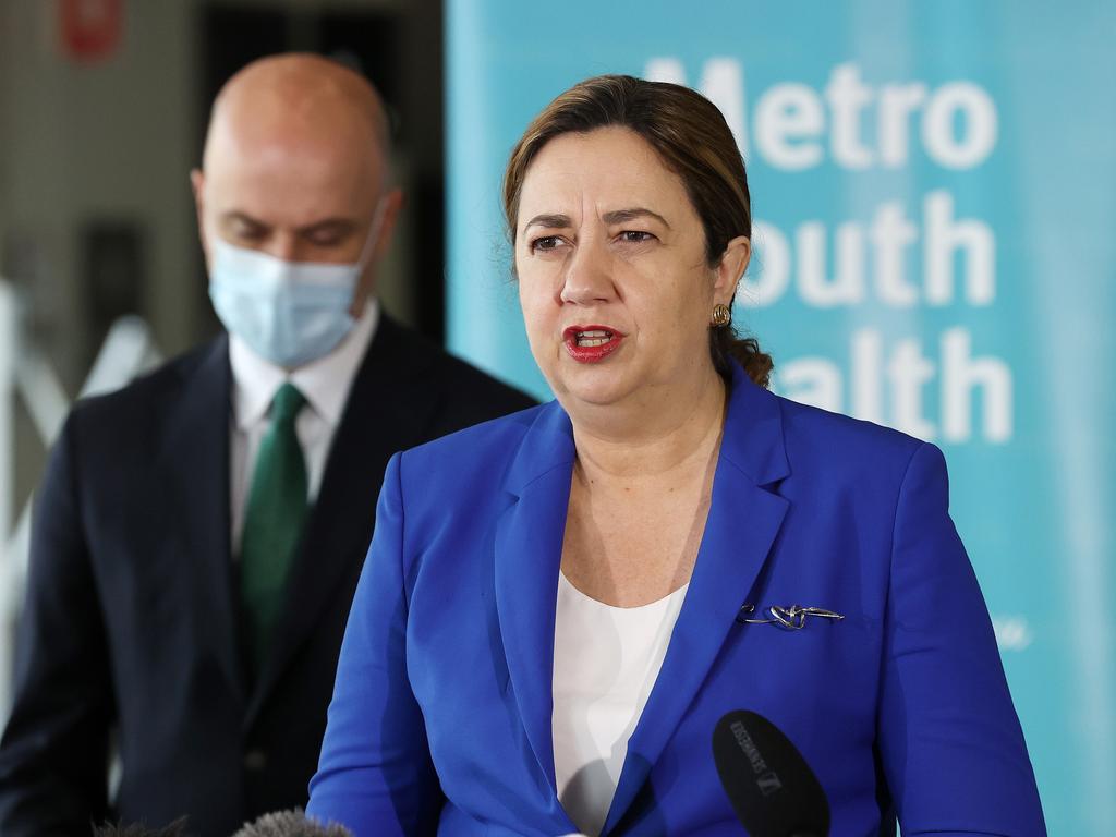 Premier Annastacia Palaszczuk, Brisbane Convention and Exhibition Centre Vaccination Hub, South Brisbane. Picture: Liam Kidston