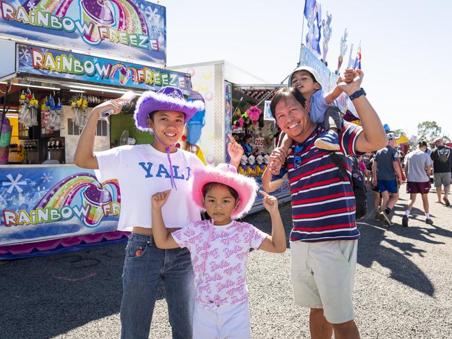 In sideshow alley are (from left) Duanne, Antoinette, Mark and Noah Alberca at the Toowoomba Royal Show, Friday, April 19, 2024. Picture: Kevin Farmer