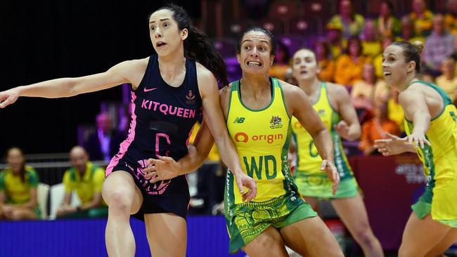 CAPE TOWN, SOUTH AFRICA - JULY 31: Hannah Leighton of Scotland and Ash Brazill of Australia during the Netball World Cup 2023, Pool F match between Australia and Scotland at Cape Town International Convention Centre Court 1 on July 31, 2023 in Cape Town, South Africa. (Photo by Ashley Vlotman/Gallo Images/Netball World Cup 2023)