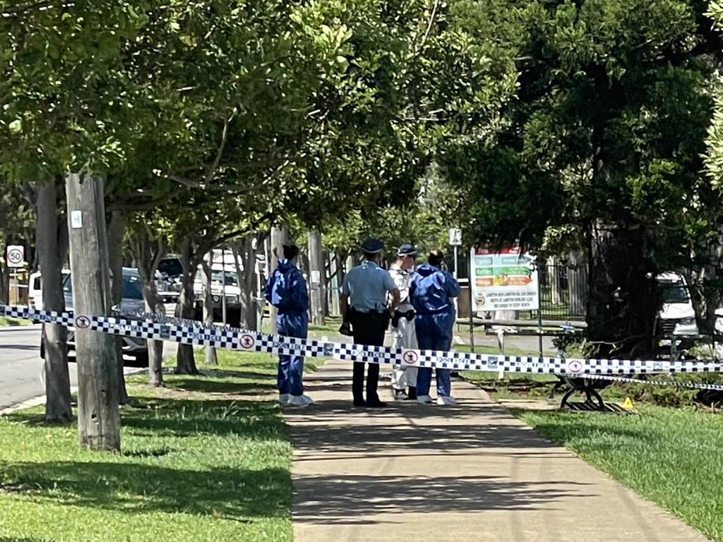 Forensic police gathered evidence at a crime scene in Lambton, Newcastle on Friday morning. Picture: Amy Ziniak