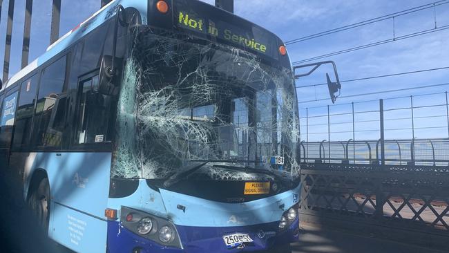 One of the buses ploughed into the back of the other bus, forcing the closure of one northbound lane. Picture: ABC