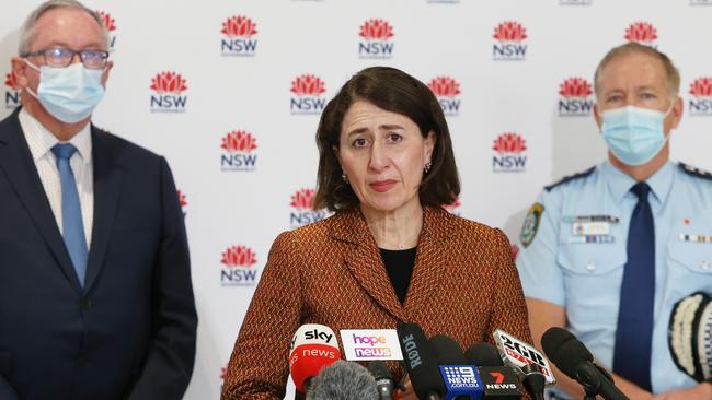 NSW Premier Gladys Berejiklian speaks during a Covid update and press conference on July 26, 2021 in Sydney, Australia. (Photo by Lisa Maree Williams Pool/Getty Images)