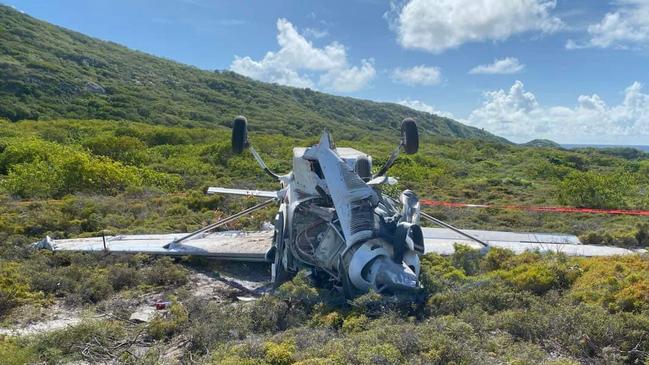 Ten people including an infant escaped alive from this Cessna 208 which overshot the runway and flipped at Lizard Island, an exclusive island paradise in the far north Great Barrier Reef.