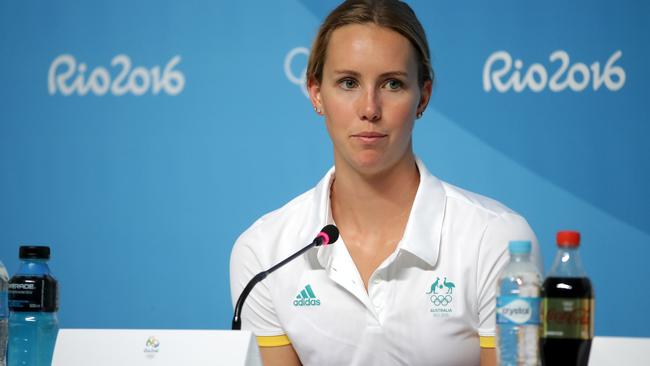 Emma McKeon of Australia speaks during a press conference in 2016. Picture: Chris Graythen/Getty Images