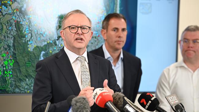 Prime Minister Anthony Albanese at the Gold Coast Emergency Management Centre. Picture: NCA NewsWIRE / John Gass