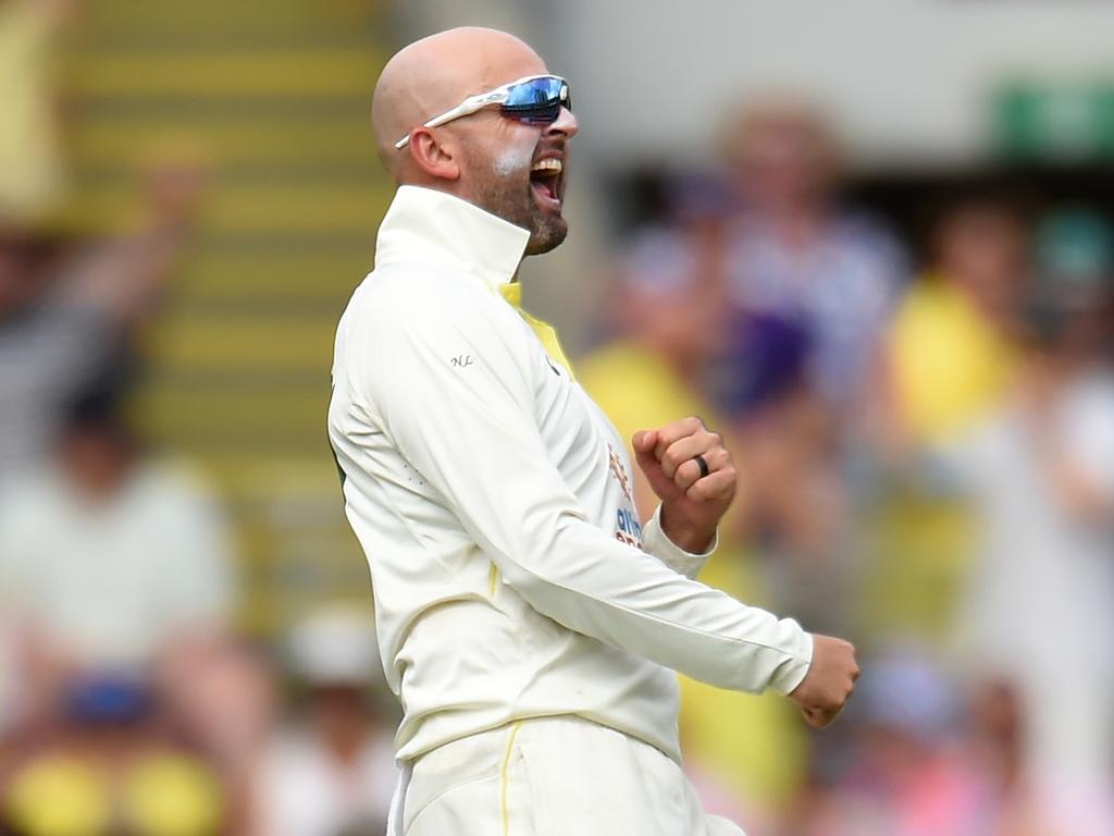 Nathan Lyon roars at the Gabba. Picture: Albert Perez/Getty