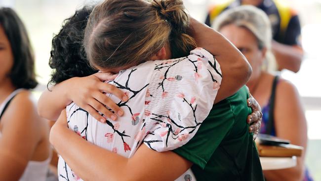 Danielle Ponter hugs her mum after her name was read out in the AFLW draft.