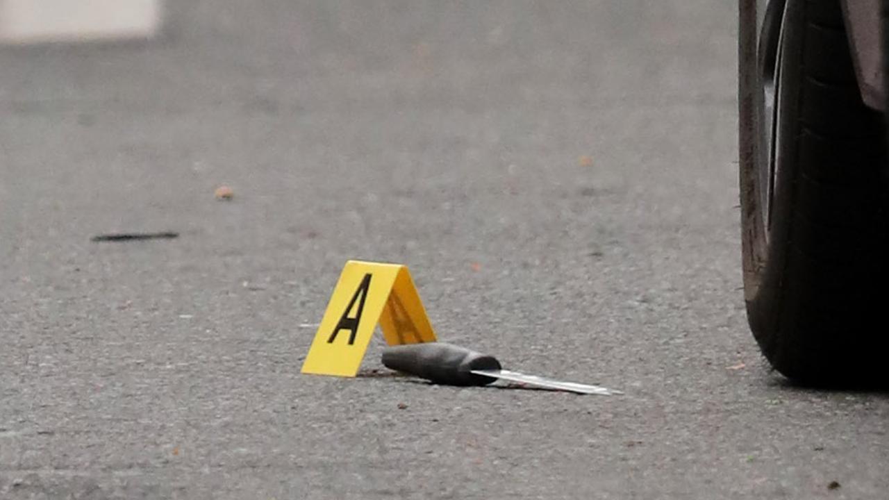 A knife at the scene. Police at the scene of a shooting in Mary Street in the Brisbane CBD. Pic Peter Wallis